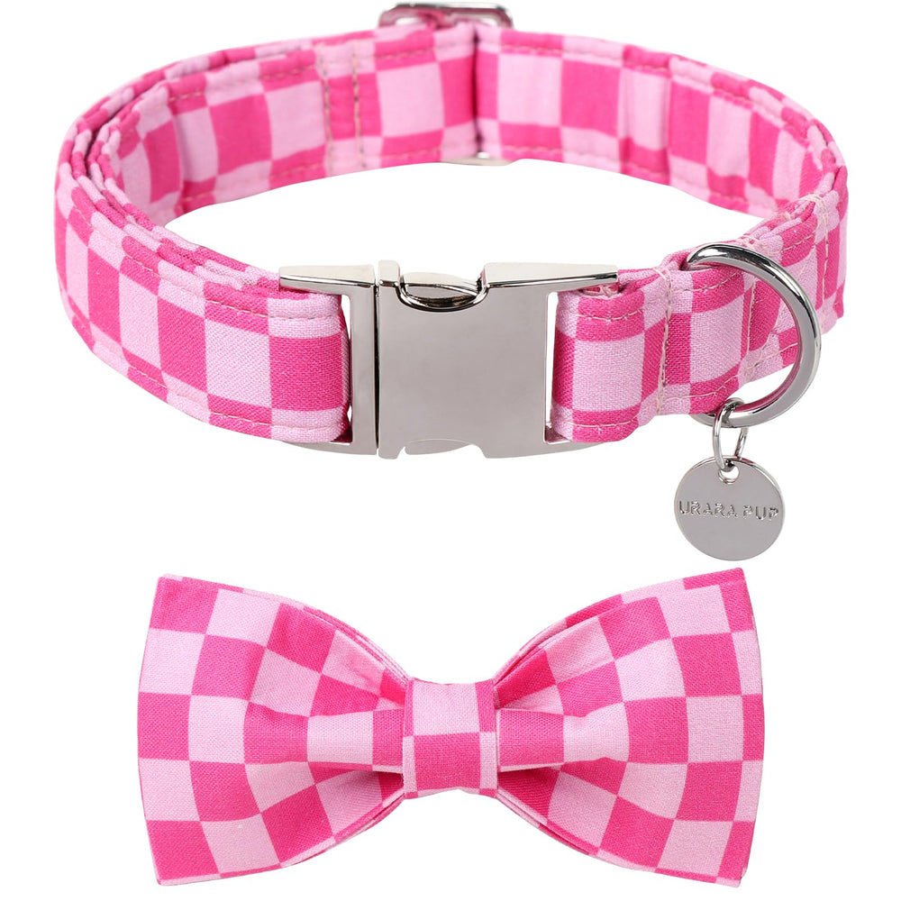 UP URARA PUP dog collar shown from the front with its matching bow tie.
