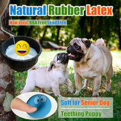 Close-up of the built-in squeaker in the UTOMING latex dog toy.