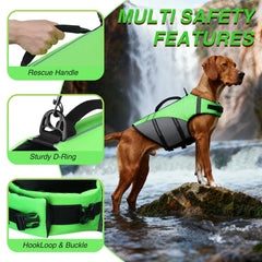 VIVAGLORY Dog Life Vest close-up of its sturdy handle and D-ring.