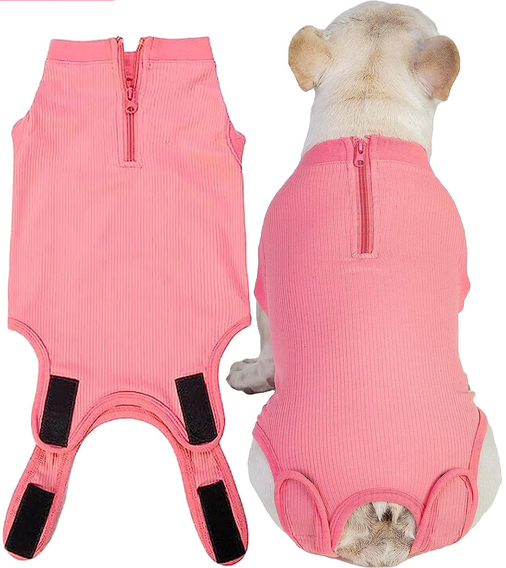 Wabdhaly female dog recovery suit shown from the front.