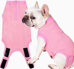 Wabdhaly female dog recovery suit shown from the front.