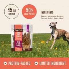 Waggin' Train Salmon Jerky Dog Treats pouch shown from the back.