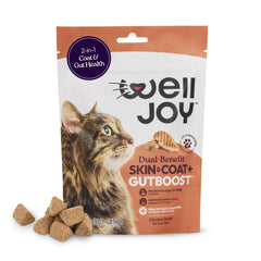 WellJoy Skin & Coat Cat Treat pouch shown from the front.