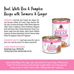 Weruva Awesome Belly wet dog food can shown from above.
