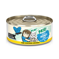 Weruva B.F.F. Play Chicken Checkmate wet cat food can shown from the front.