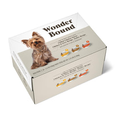 Wonder Bound small breed wet dog food variety pack shown from the front.