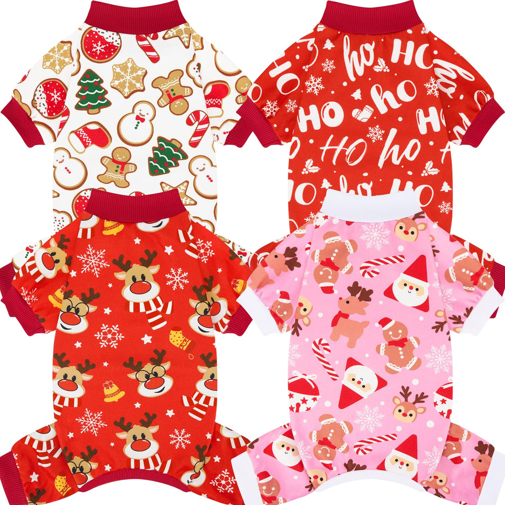 XPUDAC Christmas dog pajamas shown from the front.