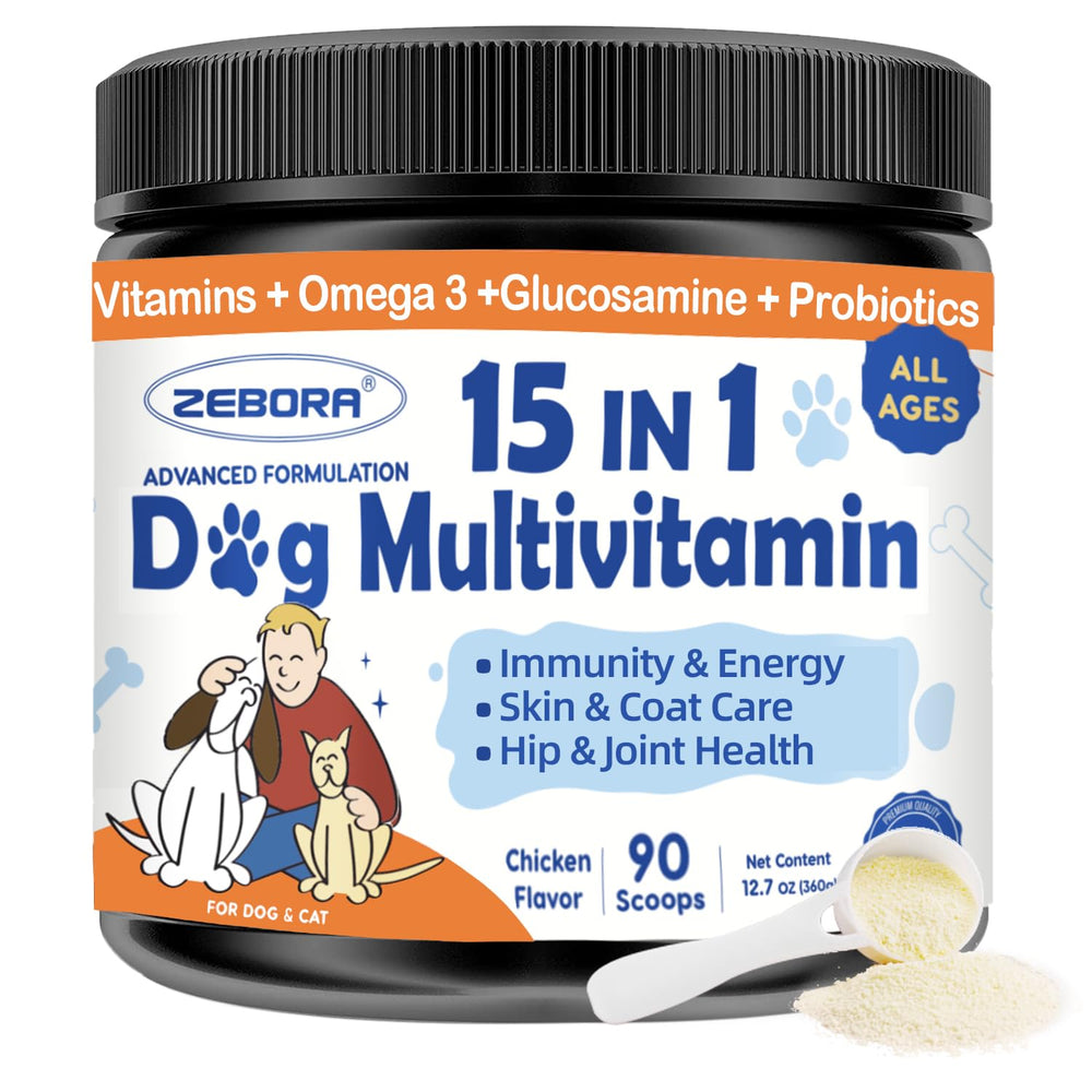 ZEBORA Dog Vitamins Powder shown in a front product view.