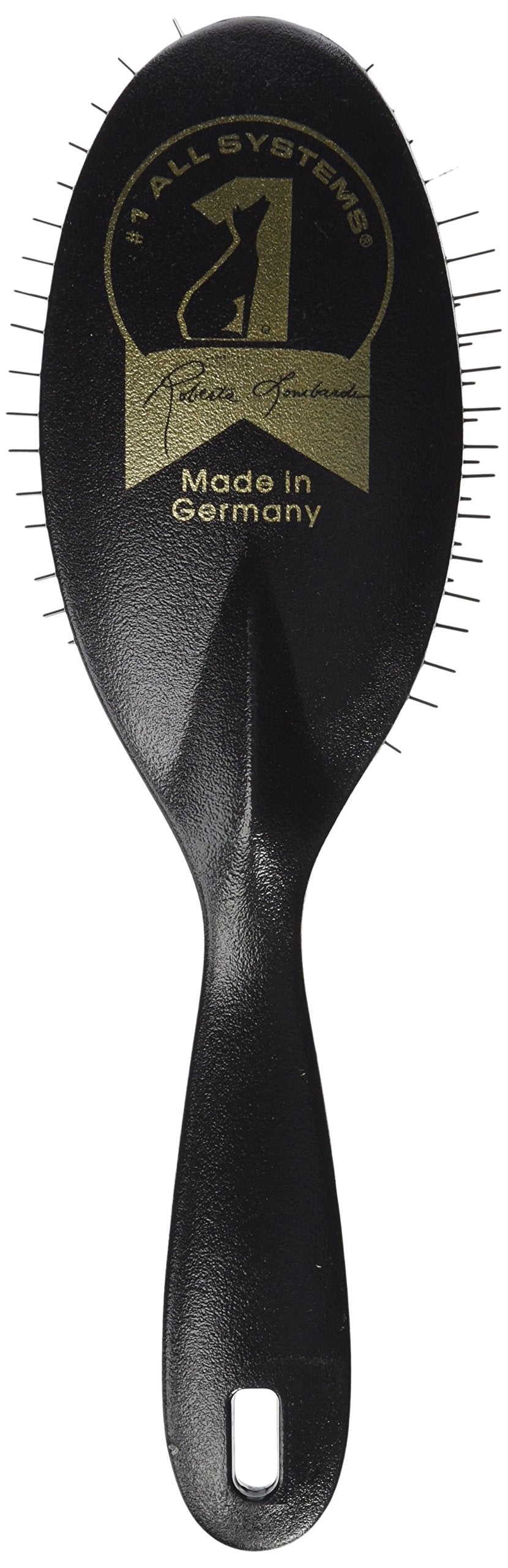 #1 All Systems Pet Pin Brush with a close view of its stainless steel pins.