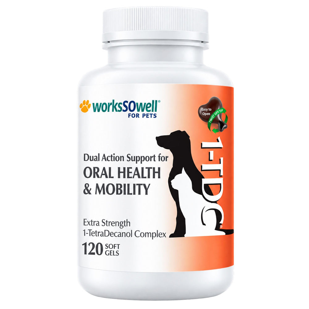 1-TDC joint and gum support soft gels with the bottle shown from the front.