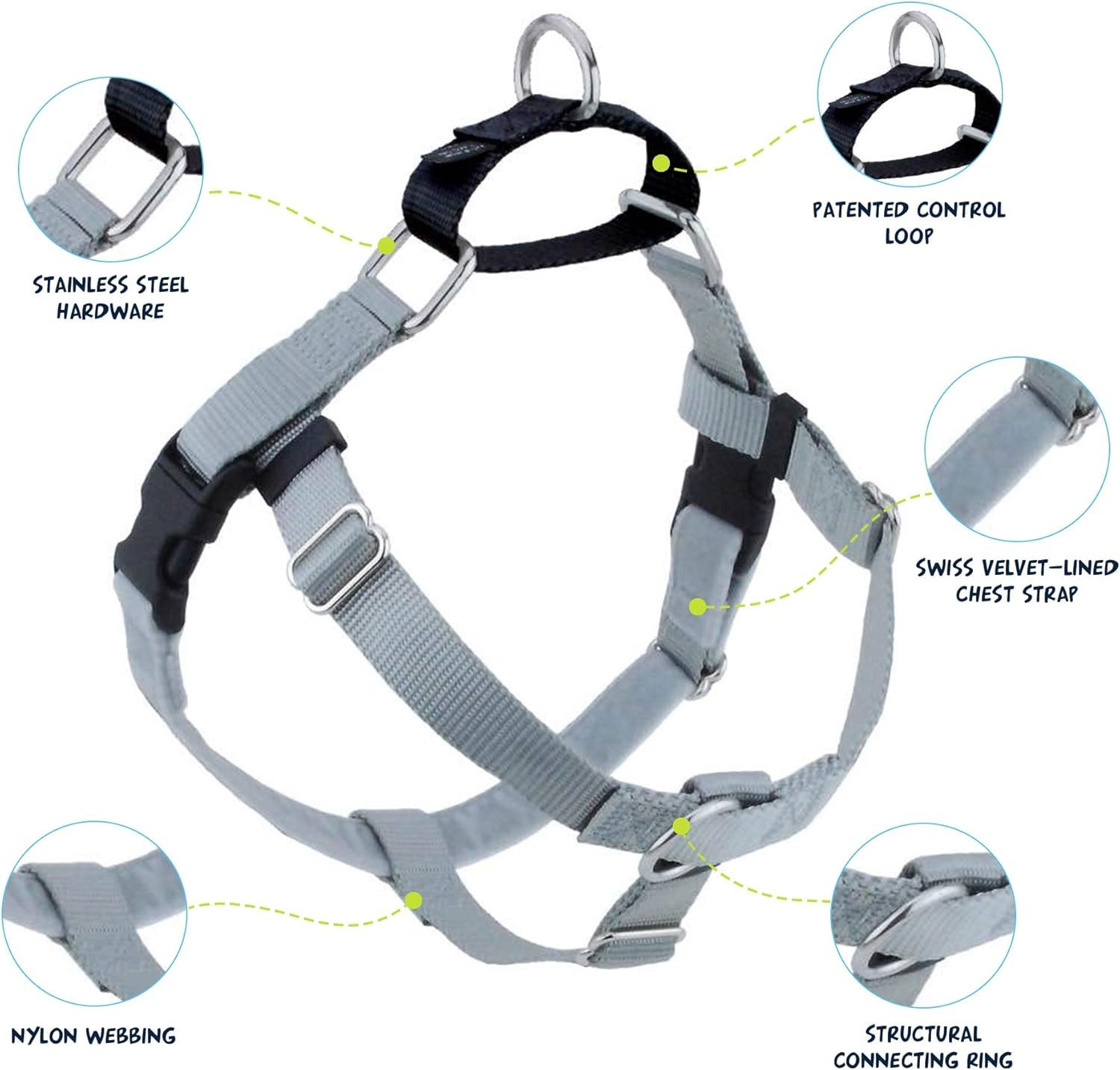 2 Hounds Design Freedom dog harness close-up showing the front O-ring.