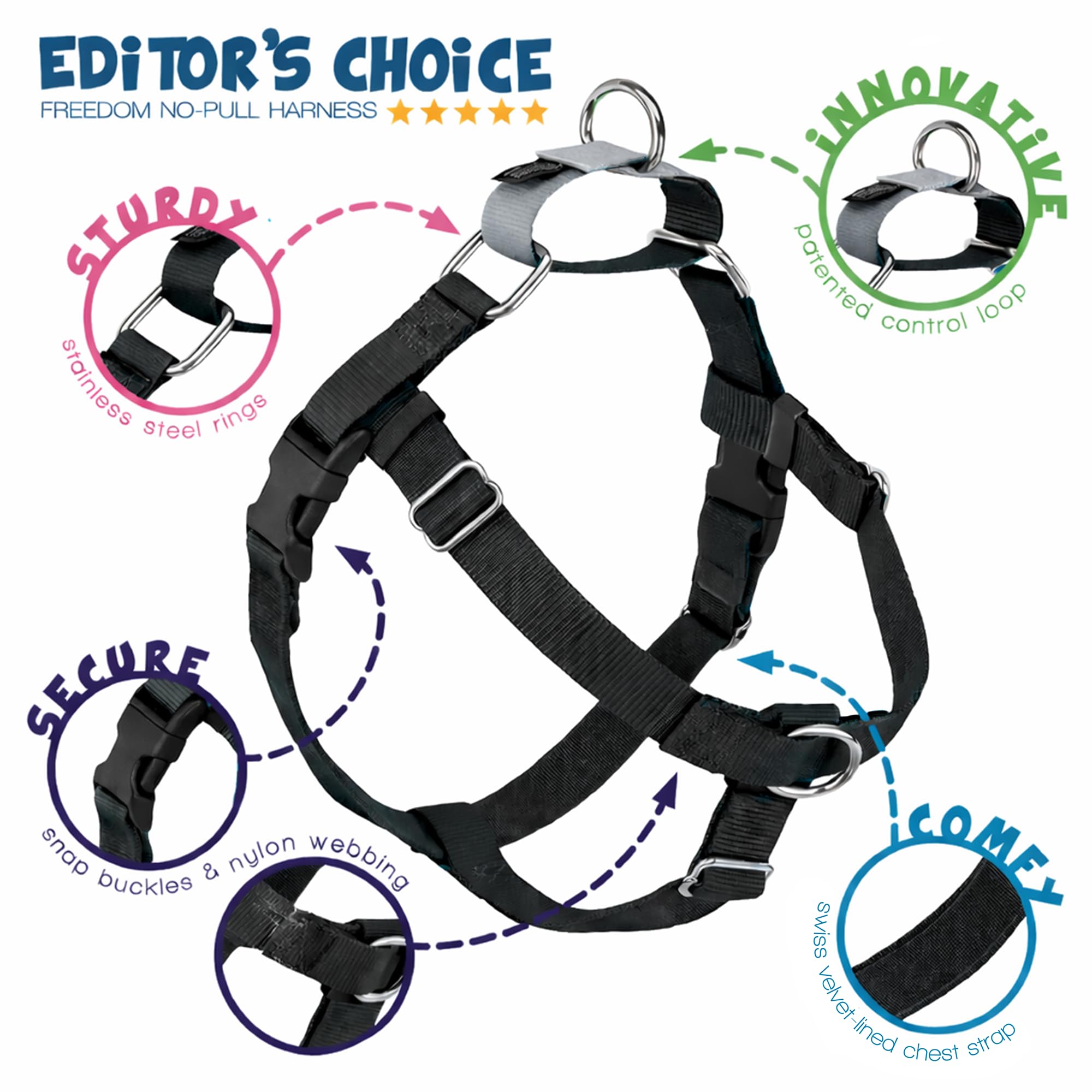 2 Hounds Design Freedom harness front O-ring attachment close-up.
