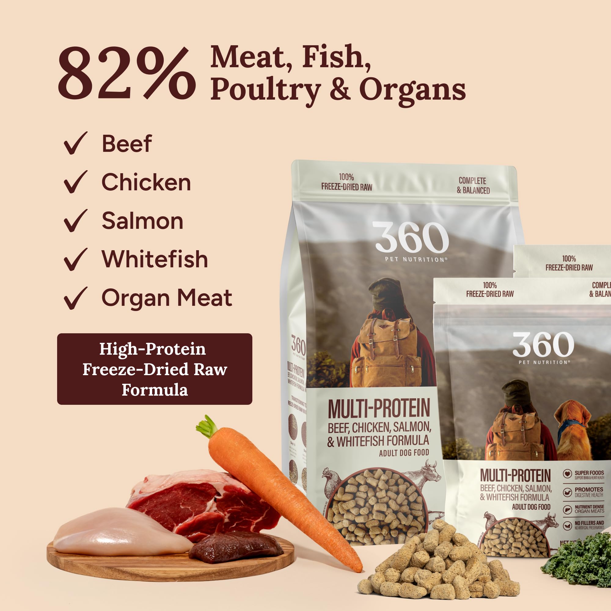360 Pet Nutrition Freeze-Dried Raw Dog Food shown with warm water for a softer texture.