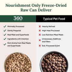 A close view of the texture of 360 Pet Nutrition Freeze-Dried Raw Dog Food.