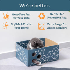 5609PETS cardboard cat scratcher box with its double-sided scratch pad.