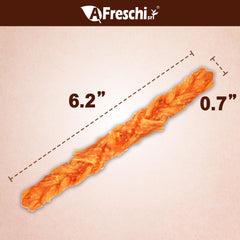 A Freschi srl turkey tendon dog chew with its tendon texture in close-up.