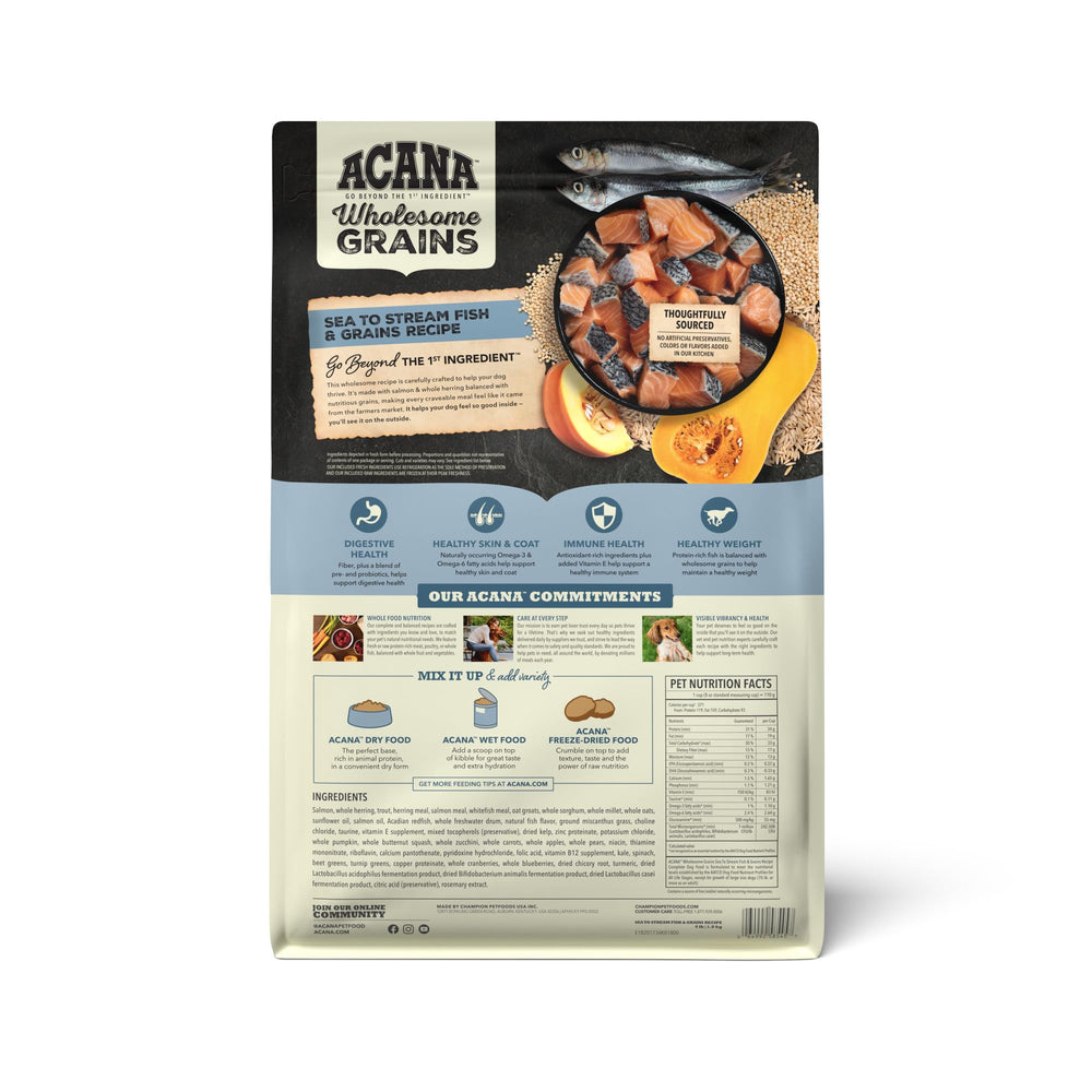 ACANA Sea to Stream dry dog food bag shown as a full product view.
