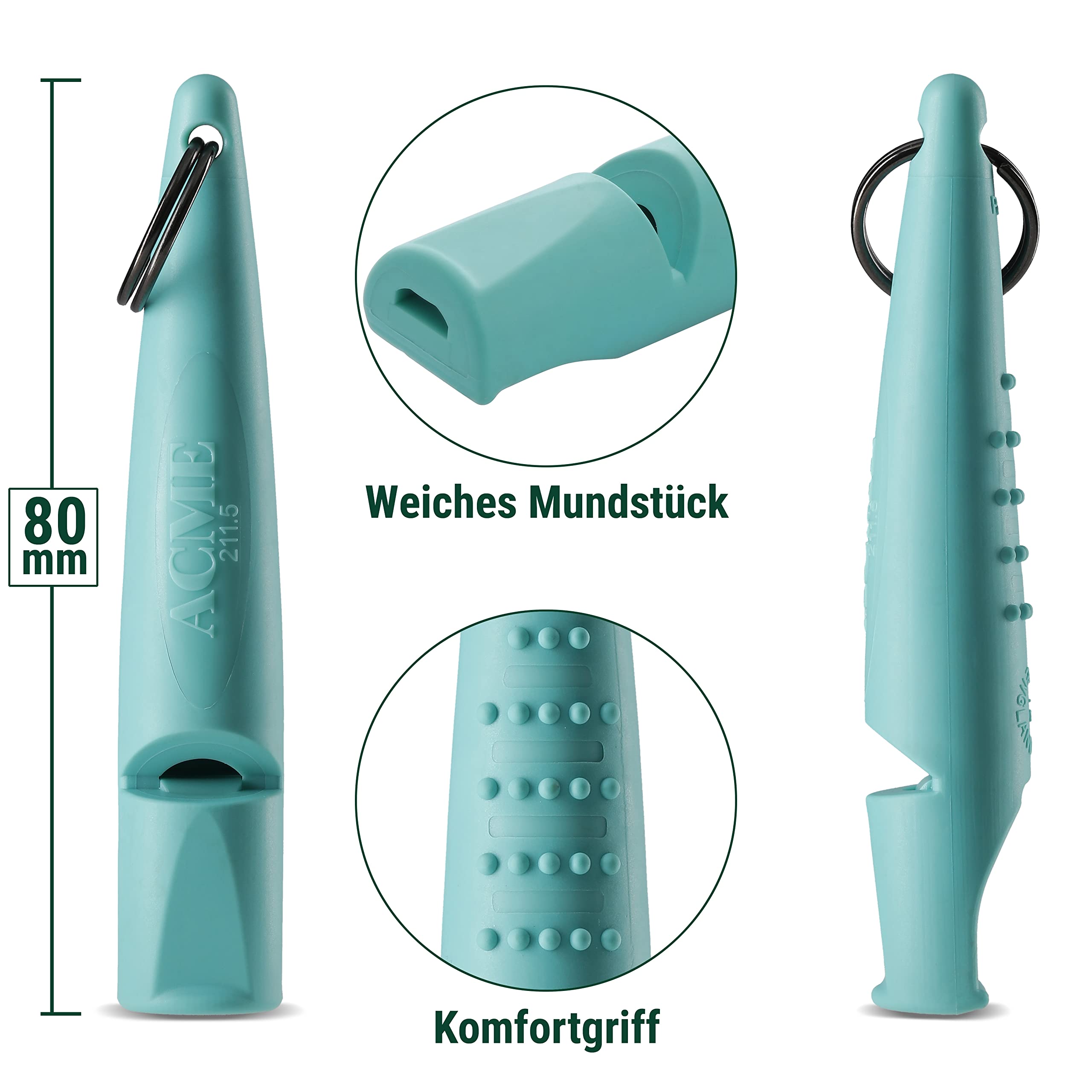 ACME Alpha 210.5 dog training whistle close-up showing its ergonomic grip.