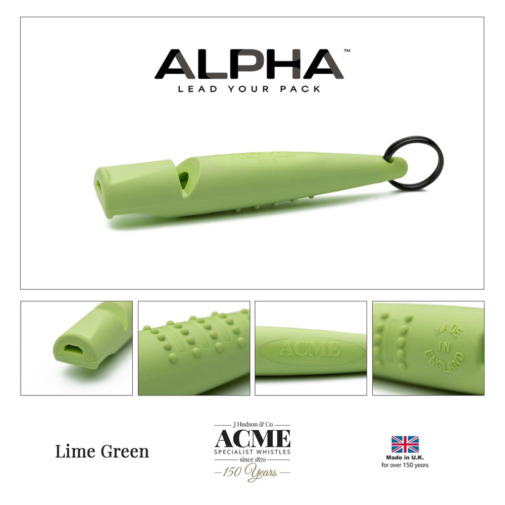 ACME Alpha 210.5 dog training whistle with its ergonomic grip in focus.
