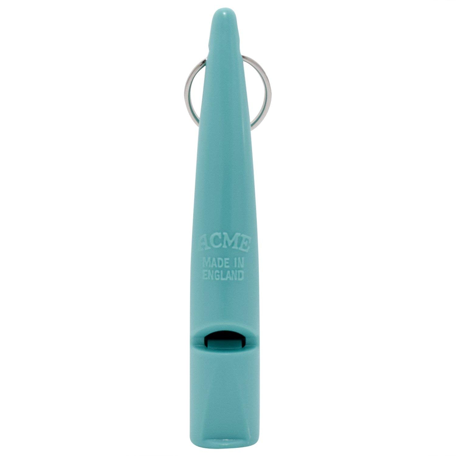 ACME 211.5 dog training whistle with its turquoise finish in close view.