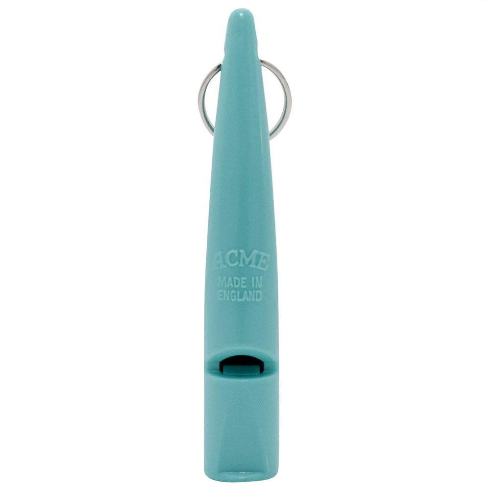 ACME 211.5 dog training whistle with its turquoise finish in close view.