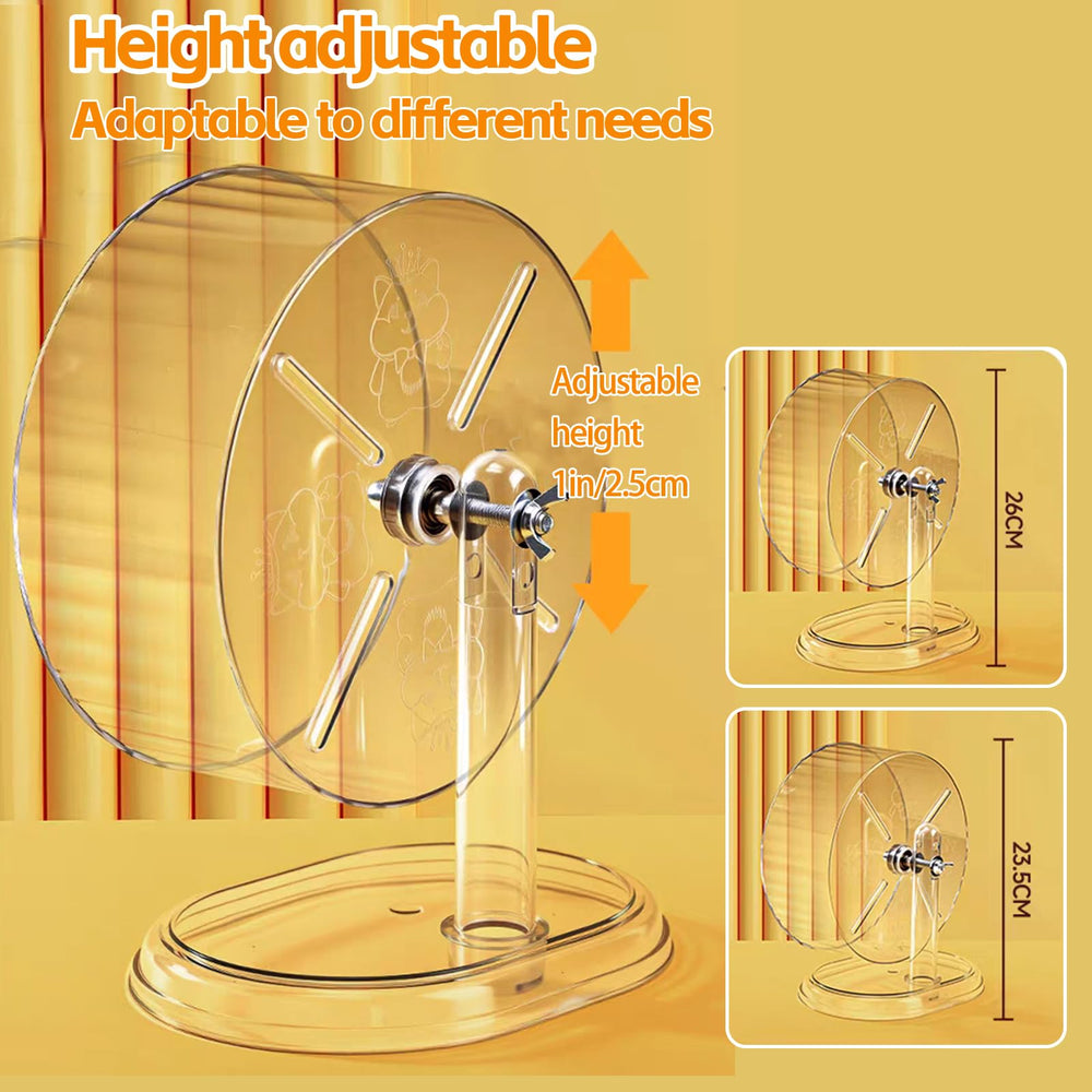Acsist hamster exercise wheel showing the height-adjustable stand.