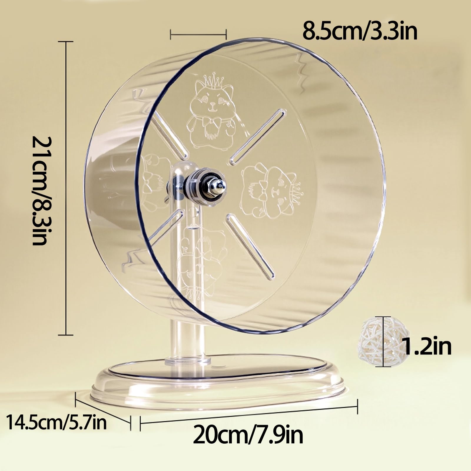 Acsist hamster exercise wheel viewed from the side, showing the wheel and stand.