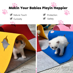 AFLIFLI cat tunnel play mat featuring its hanging plush ball.