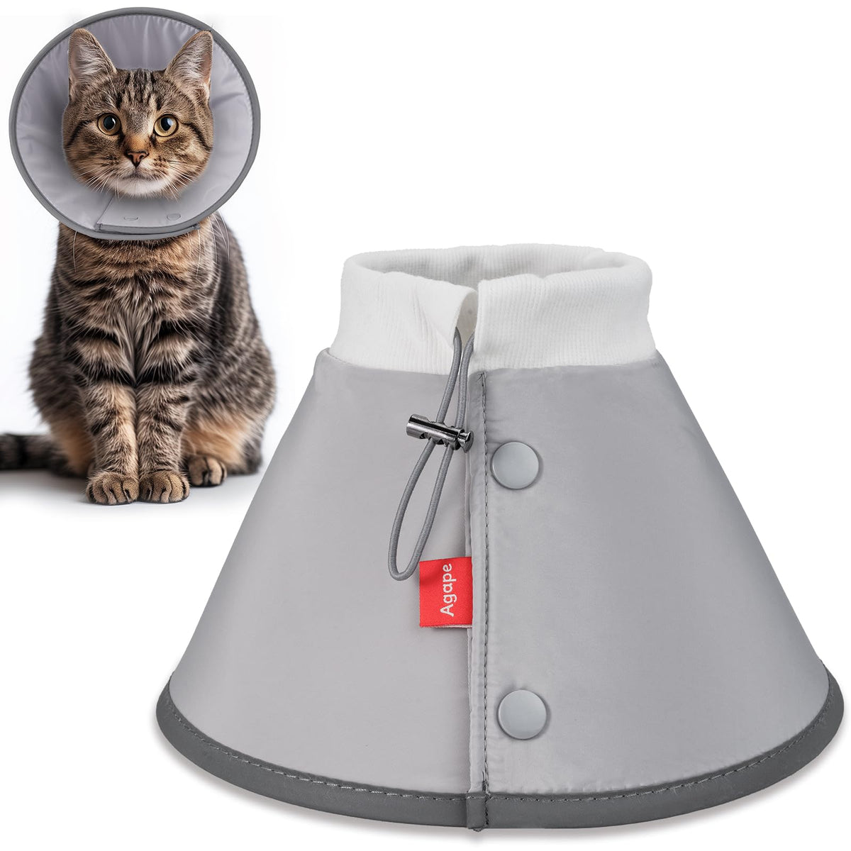 Agape Soft Dog Cone shown from the front to display its overall recovery collar shape.