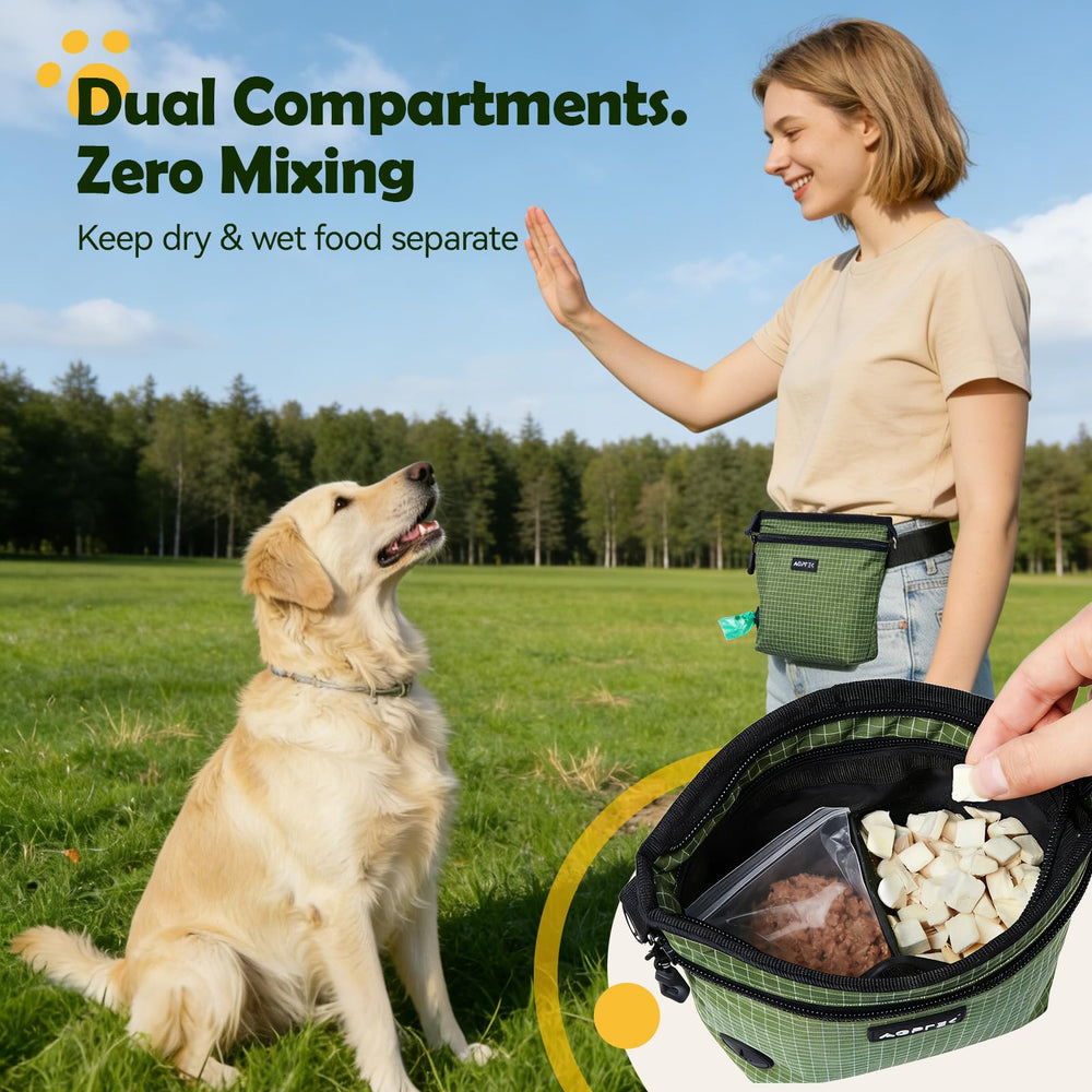 AGPTEK Dog Training Treat Pouch interior divider for wet and dry treats.