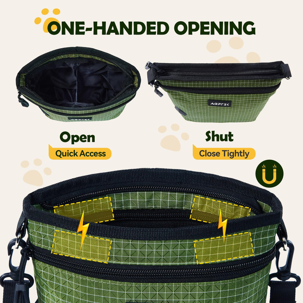 AGPTEK Dog Training Treat Pouch magnetic clasp and zipper closure.