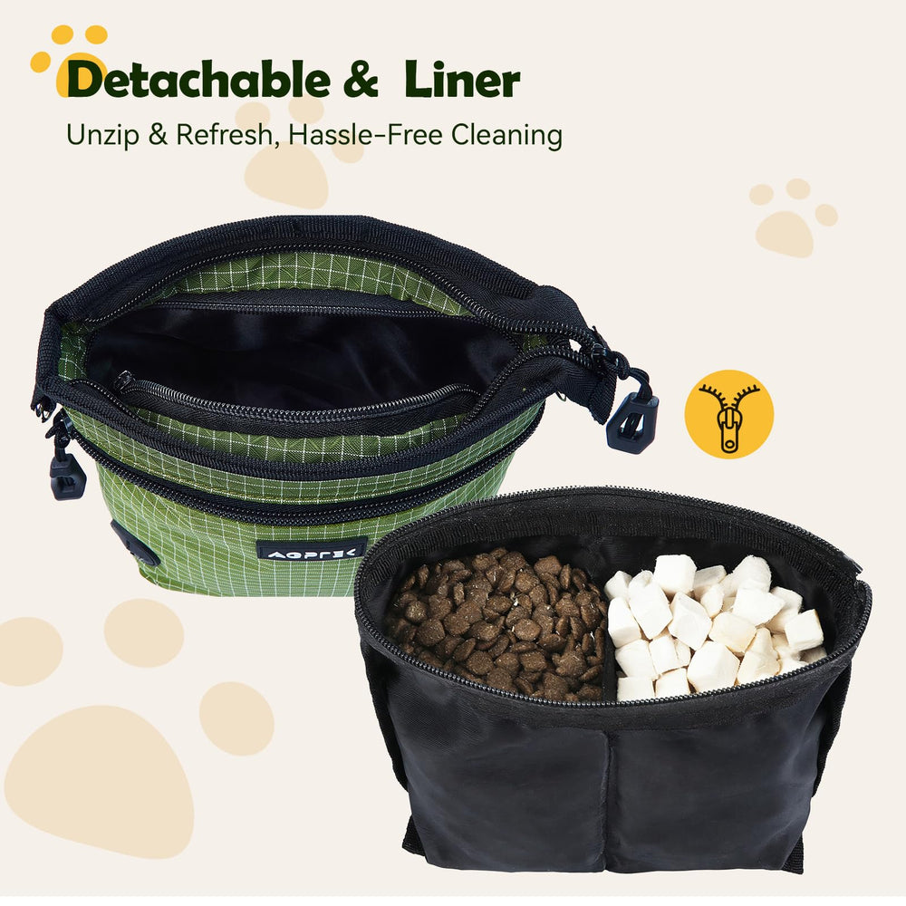 AGPTEK Dog Training Treat Pouch zip-out liner shown for cleaning.