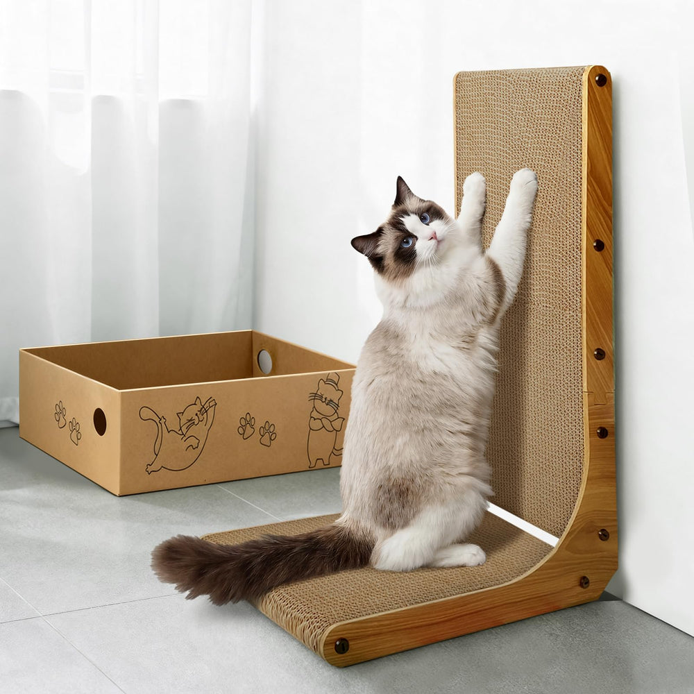 A cat scratching the corrugated surface of the AGYM Cat Scratcher.