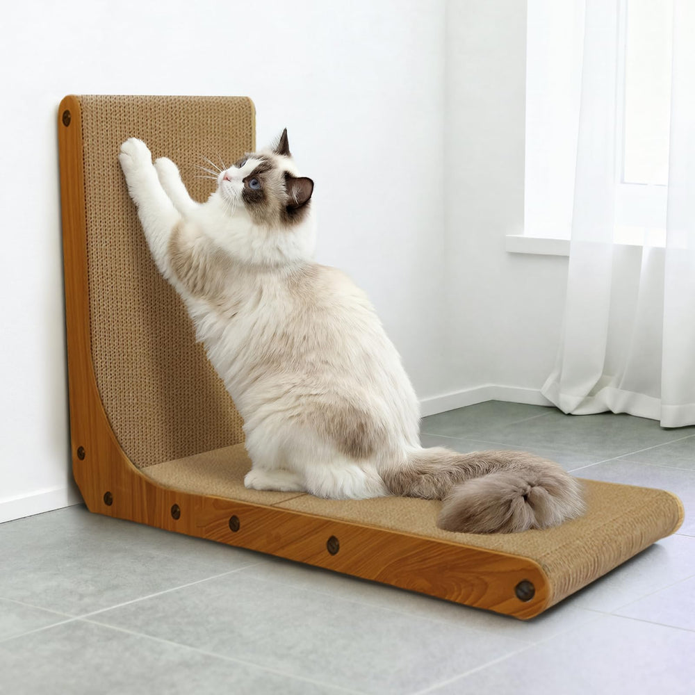 AGYM Cat Scratcher dimensions shown beside the L-shaped product.