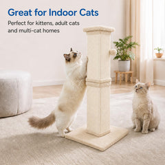 AGYM cat scratching post in use as an indoor cat scratches the vertical sisal surface.