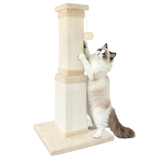 AGYM cat scratching post shown from the front in beige.