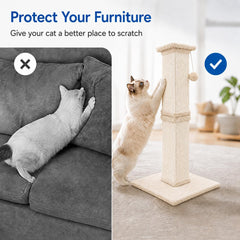 AGYM cat scratching post with its hanging pom-pom toy for batting and swatting.