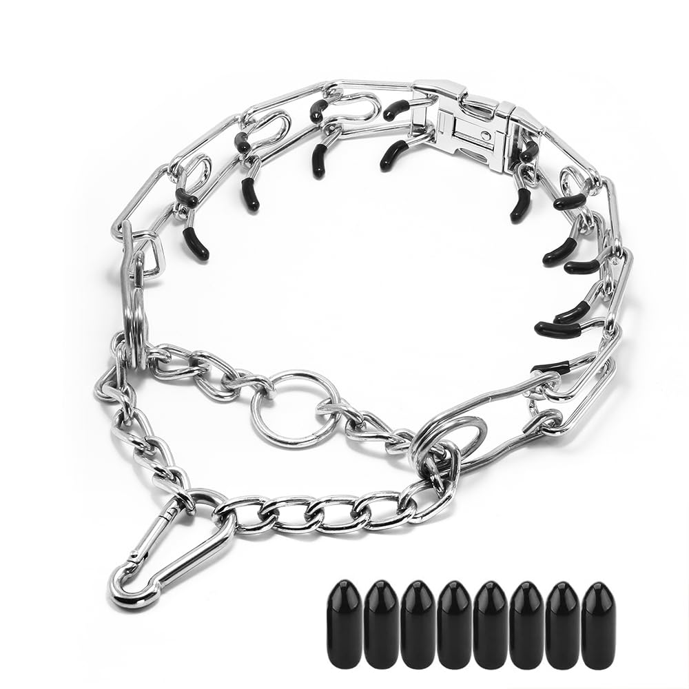 Aheasoun prong collar shown from the front to display its large dog training collar design.