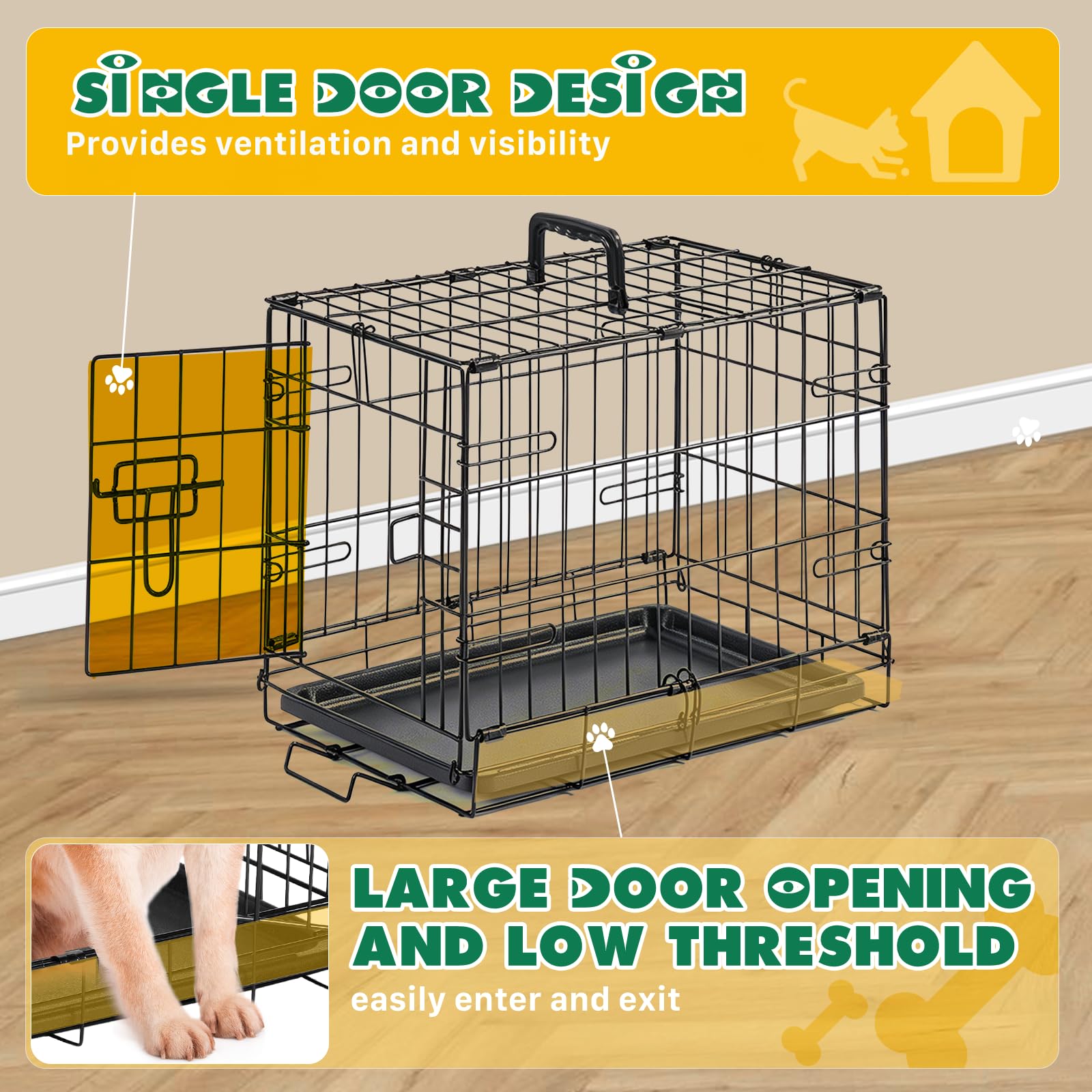 Aidoly small dog crate with its leak-proof ABS composite tray visible.