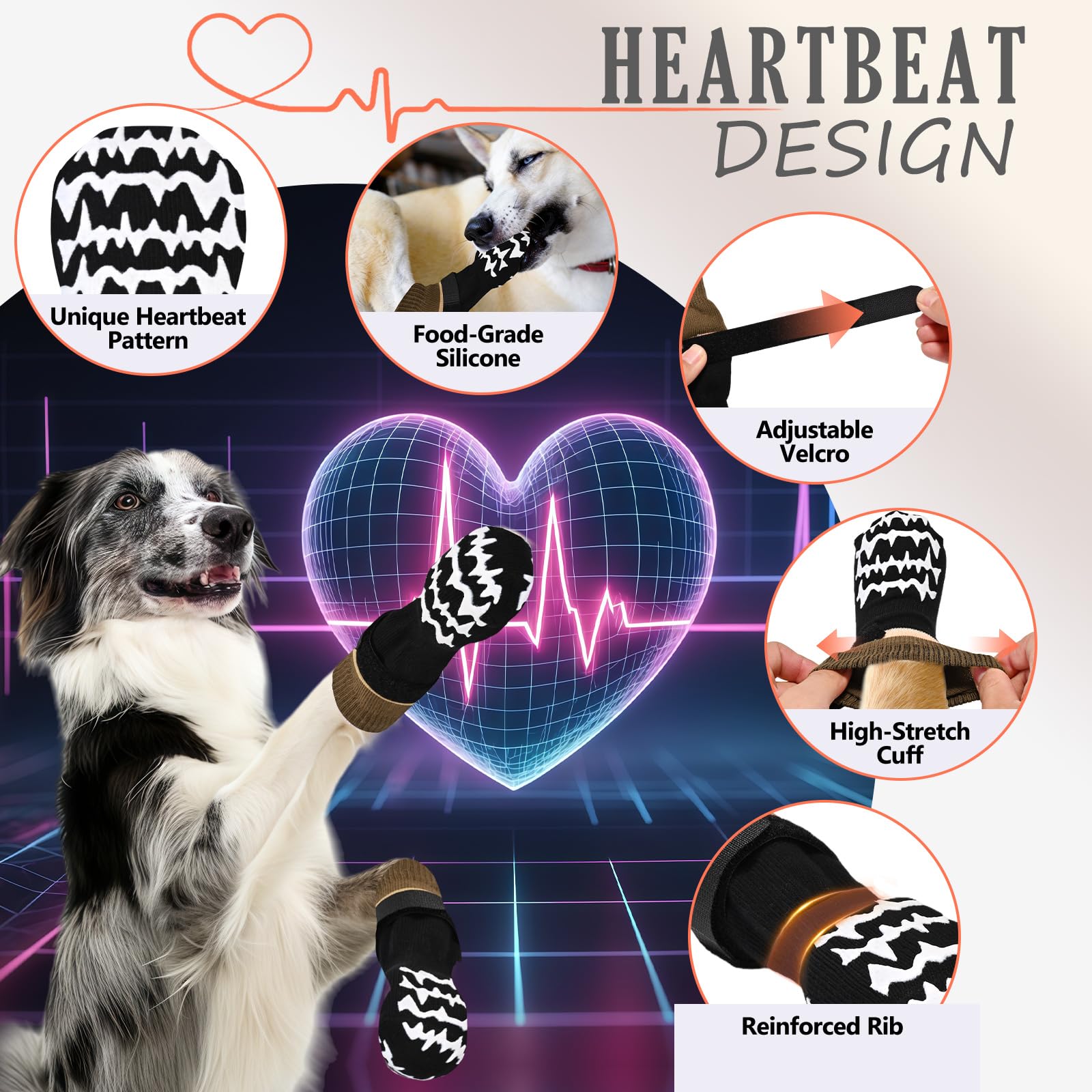 AIEDOULER dog socks close-up showing the heartbeat-patterned grip on both sides.