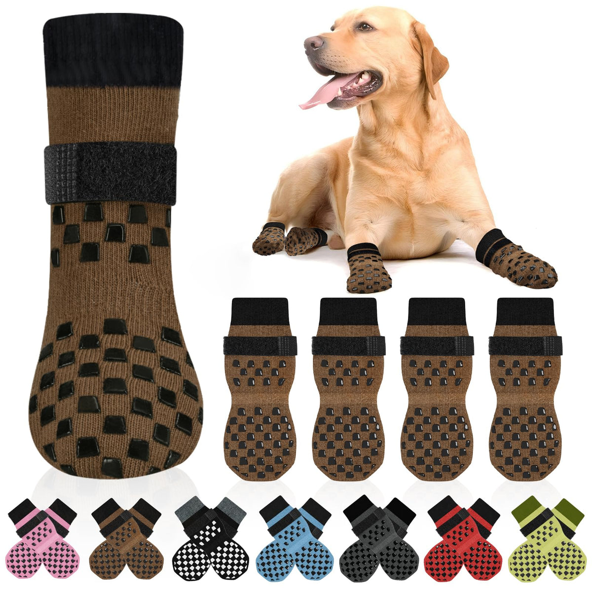 AIEDOULER dog socks shown from the front to display their paw-covering shape.