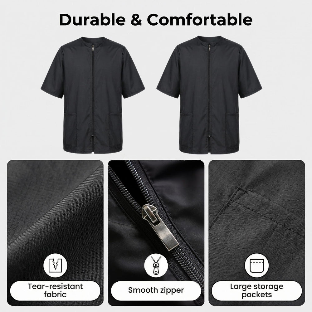 Ailefentene dog grooming smock showing its dual pockets for grooming tools.