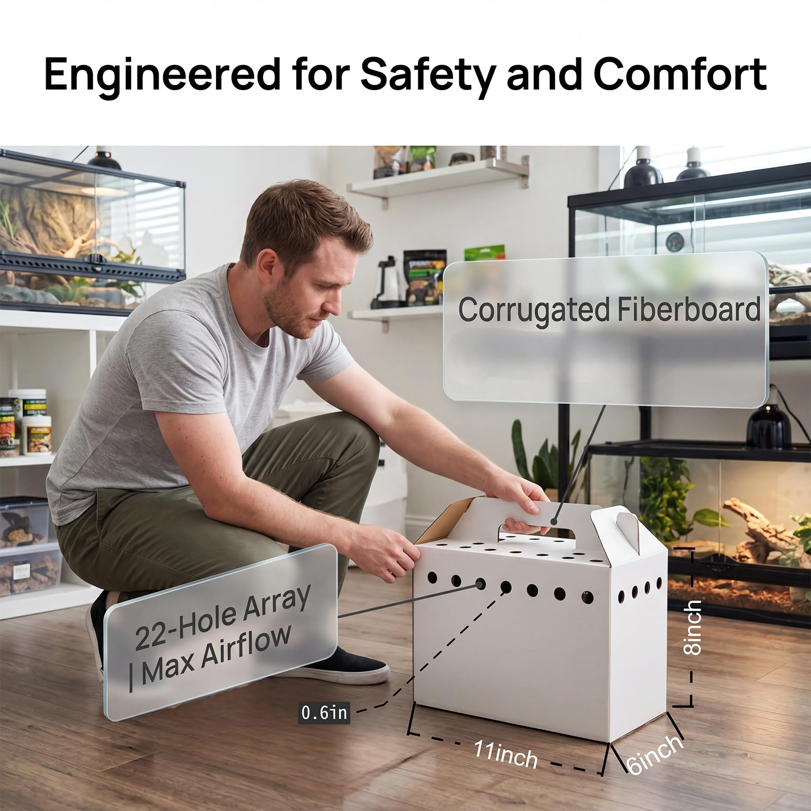 AiSmRu cardboard pet carrier box showing its double-wall corrugated construction.