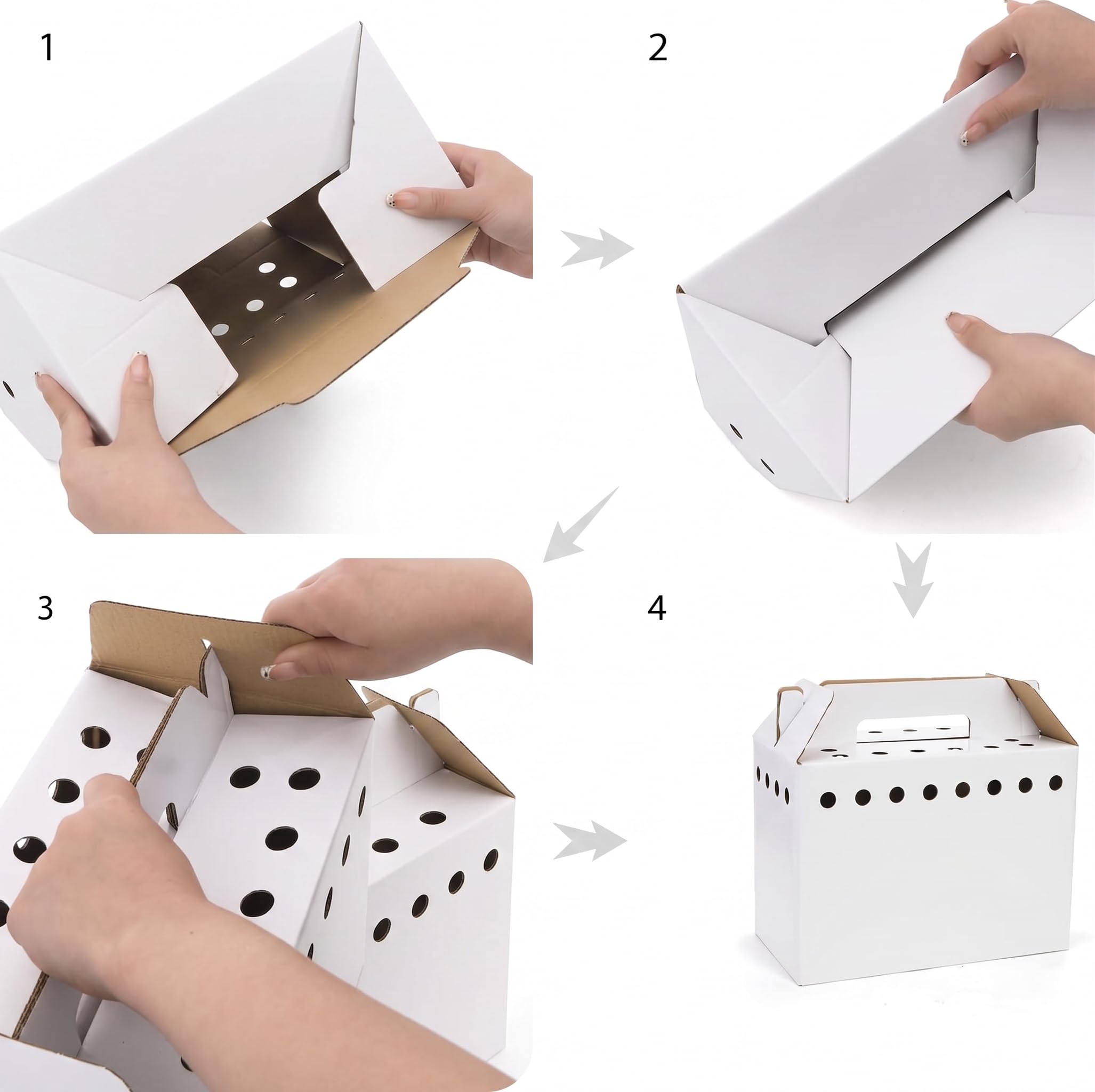 AiSmRu cardboard pet carrier boxes shown flat for storage.