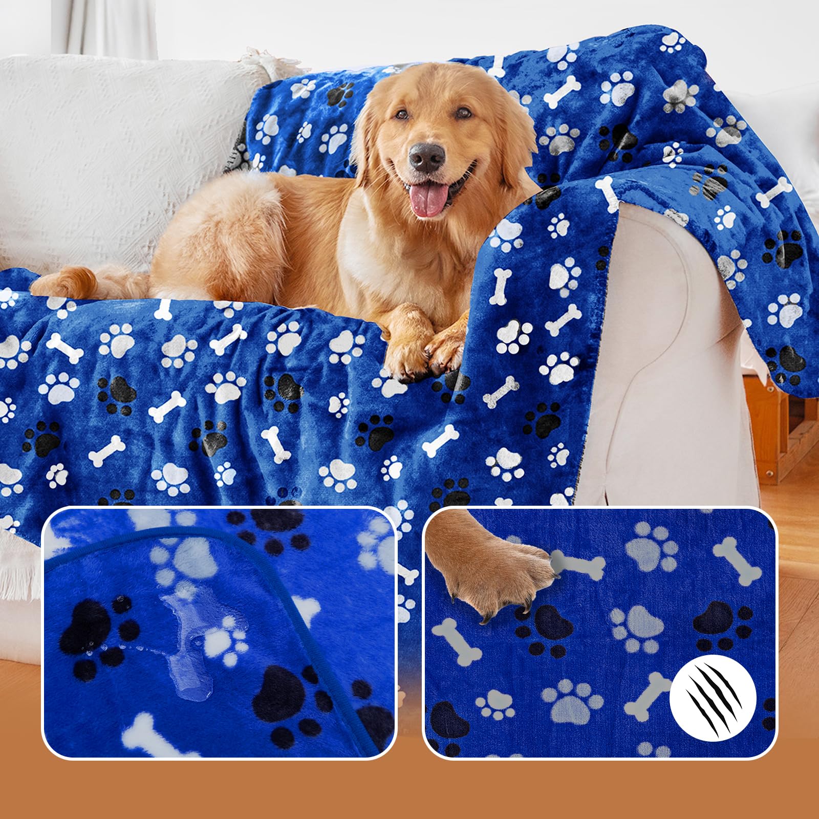 AIWEK dog blanket displaying its paw-and-bone pattern.