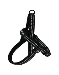 Alcott Norwegian Harness in black, shown from the front with its straps and chevron weave.