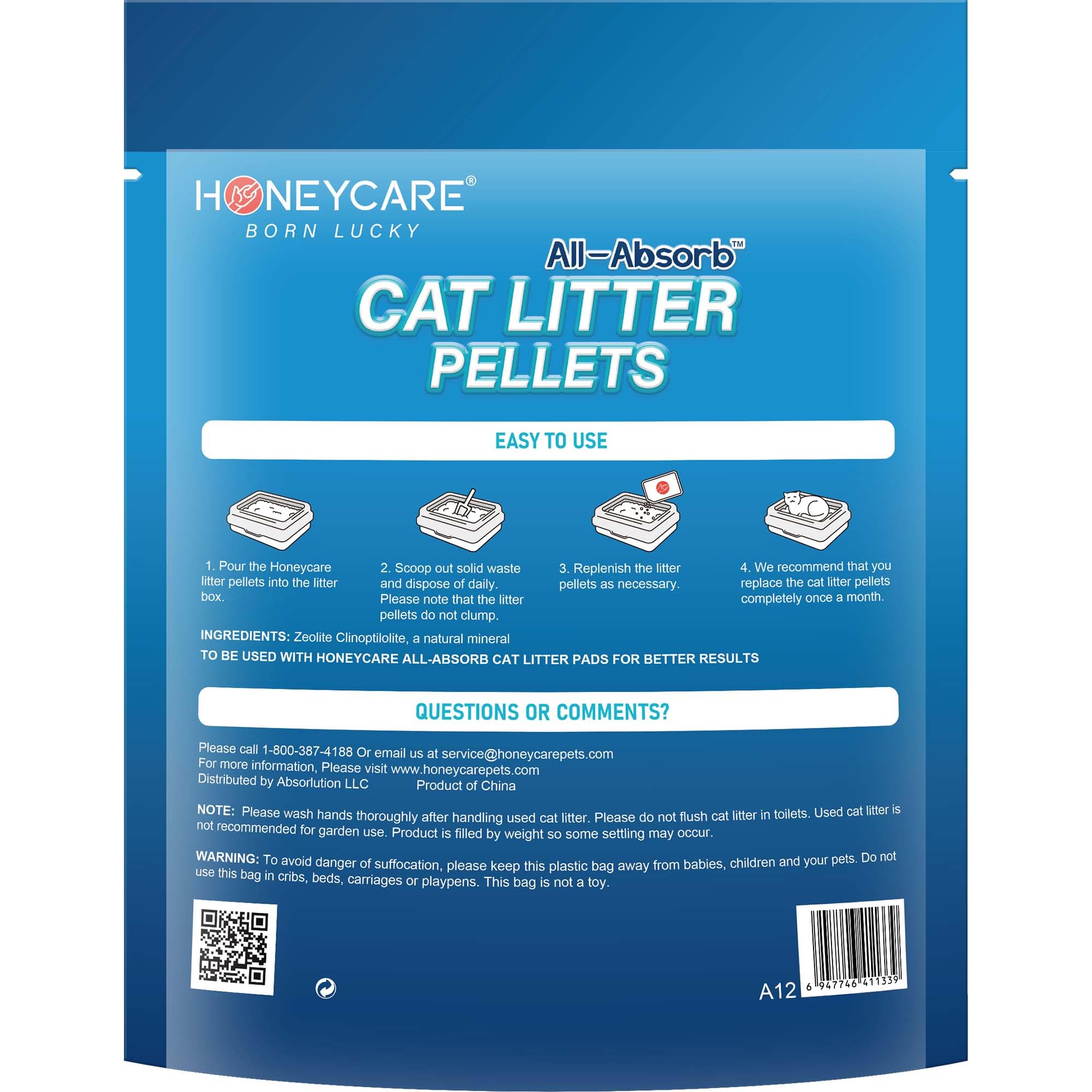 All-Absorb cat litter pellets with the 99.9% dust-free feature highlighted.