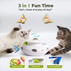 ALL FOR PAWS cat toy with a close-up view of its soft fabric butterfly.