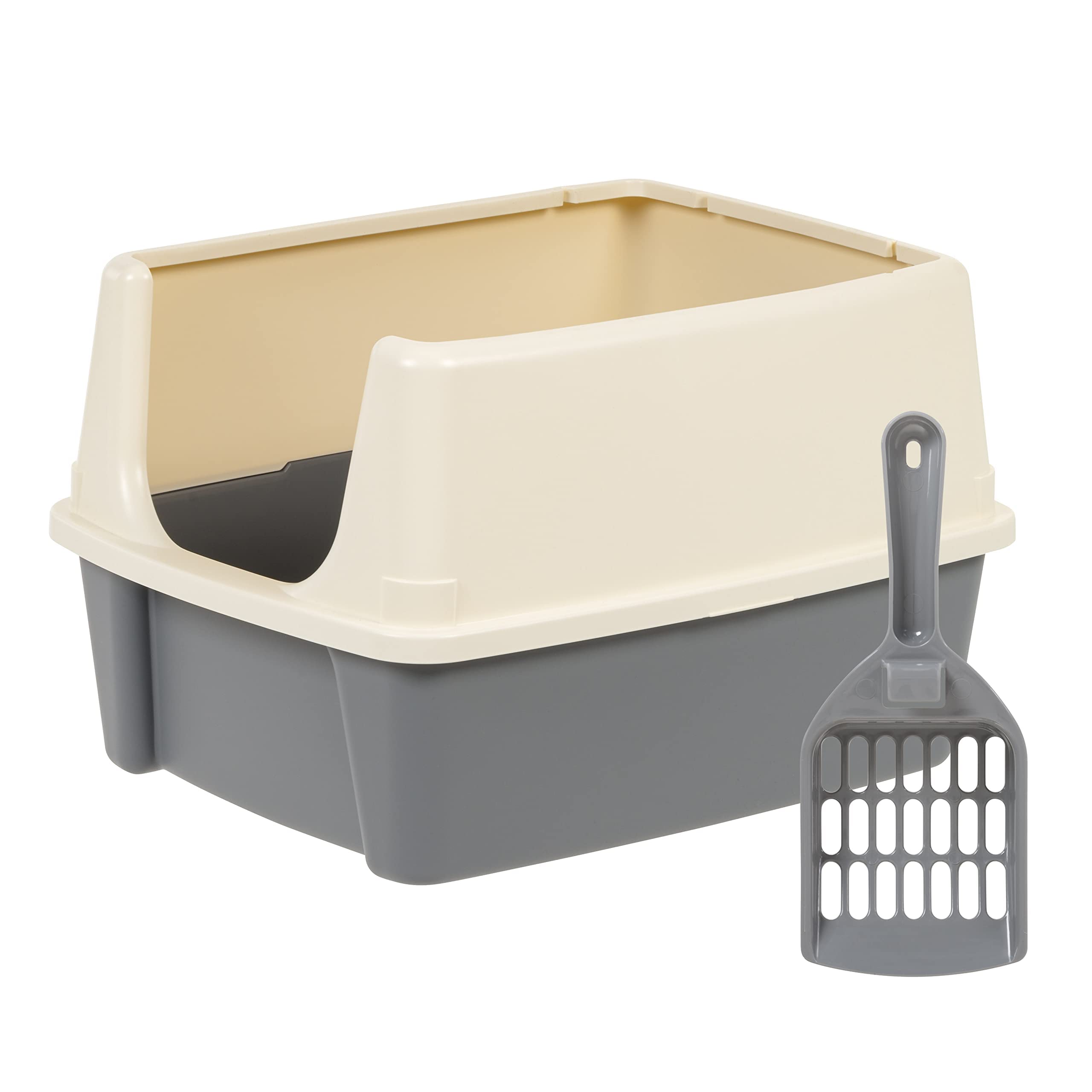 Amazon Basics cat litter box shown from the front.