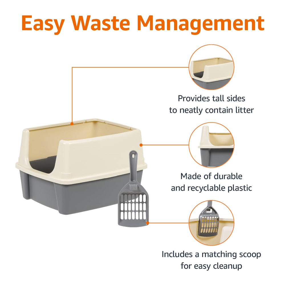 Amazon Basics cat litter box with a close view of its high sides.